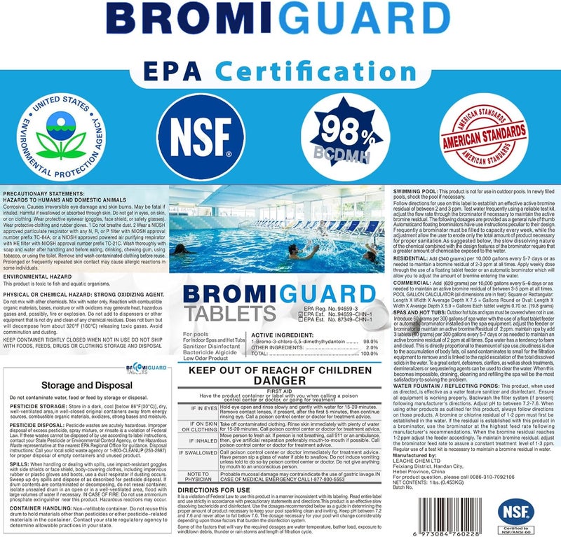 BROMIGUARD أقراص البروم لحمام السبا 1 رطل 4 أرطال 6 أرطال أقراص 1 بوصة أقراص برومينية معززة تقضي على البكتيريا والطحالب شعور بالماء الناعم بدون رائحة الكلور مطهر كيميائي (1 رطل) - Image 2